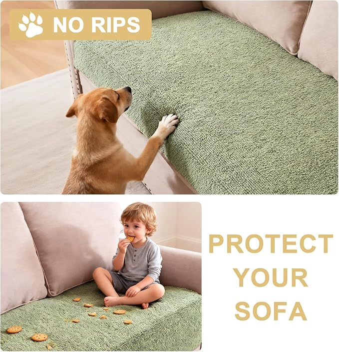 H.VERSAILTEX Non Slip Pet Couch Cover Chenille Dog Bed Protector Thick Soft Sofa Slipcover Pet Friendly Washable Couch Cushion Covers for Pets (68" x 82", Sage)