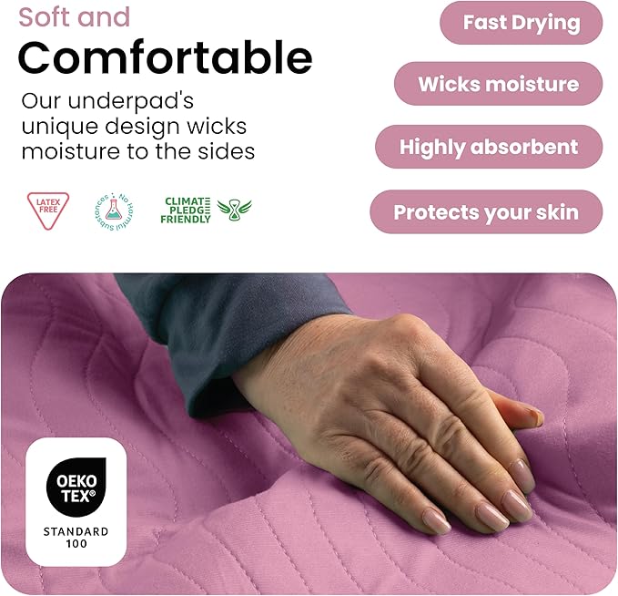IMPROVIA® Washable Underpads, Heavy Absorbency Reusable Incontinence Pads for Kids, Adults, Elderly, and Pets, Waterproof Protection Floor (Pink, 34"x52" (Pack of 4))