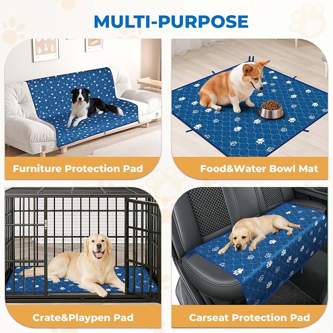 Fostanfly Washable Pee Pads for Dogs, 2 Pack Large 36"x48" Ultra-Absorbent and Leak-Proof Non-Slip Reusable Potty Training Pads for Dogs, Puppy & Cats of Add 8 Lanyards-Blue