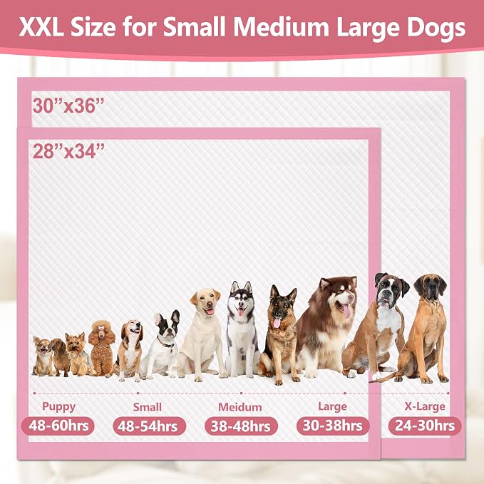 Gimars XL 6-Layer Ultra Absorbent 1200ml 48-Hour Leak-Proof Dog Pee Pads, Quick Dry Extra Large Puppy Pads for Puppy Training, Senior & Incontinent Dogs, Cats, Overnight Use, 30"x36", 30 Count Pink