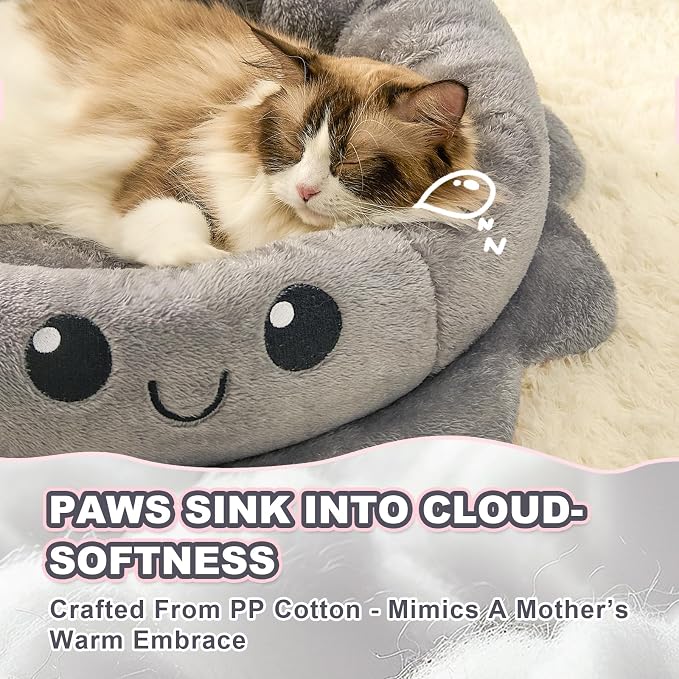 Cute Calming Dog Beds Clearance for Medium Small Dogs, Anxiety Bolster Dog Bed with Octopus Shape, Grey, M, Boho, Round Pet Bed Cat with Removable Cushion