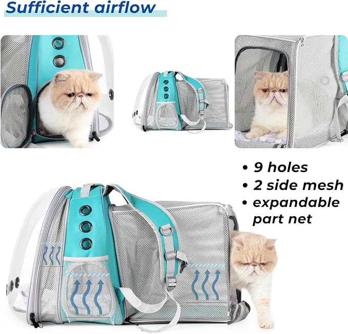 Cat Carrier Backpack, Expandable Bubble Pet Carrier for Cats and Small Dogs, Airline Approved Travel Backpack for Hiking, Walking & Outdoor Adventures - Supports up to 14 lbs