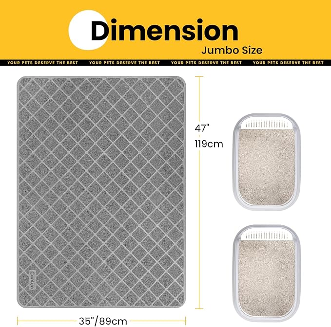 Conlun Cat Litter Mat Litter Trapping Mat, 47" x 35" Premium Durable PVC Grid Mesh with Scatter Control, Non-slip, Less Waste Cat Litter Box Mat, Soft on Kitty’s Paws, Urine Waterproof