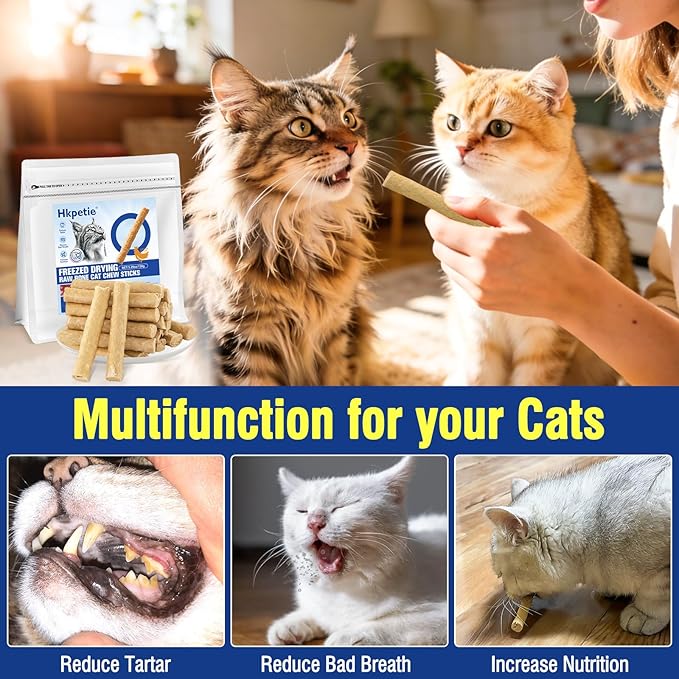 150g Freezed Dried Cat Chew Stick Chicken Flavor, Cat Dental Treats for Freshens Breath and Reduce Tartar, Feline Teething Sticks Cats Treats Snack
