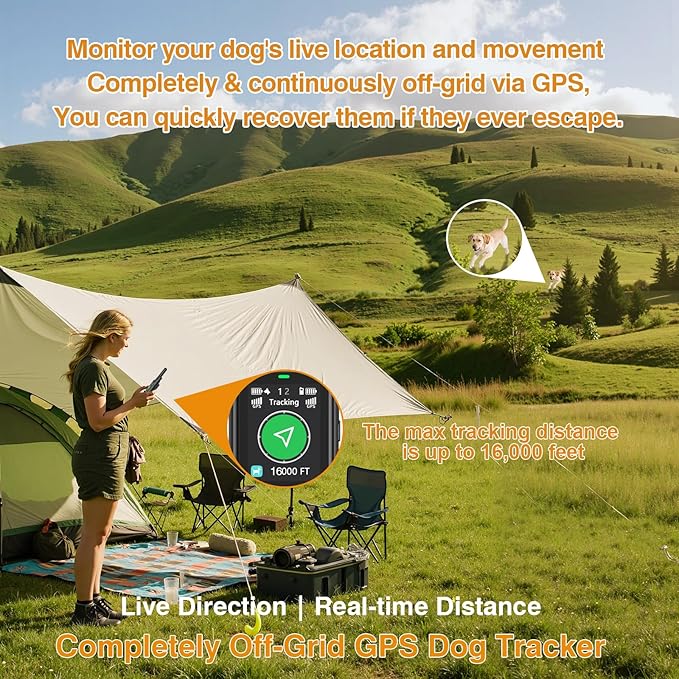 Completely Off-Grid 3-in-1 GPS Dog Fence with Real-Time Tracking: No Subscription, App-Free, Self-contained, Dual-GPS, Training Collar, Customizable Boundary with Four Progressive Alerts, Black
