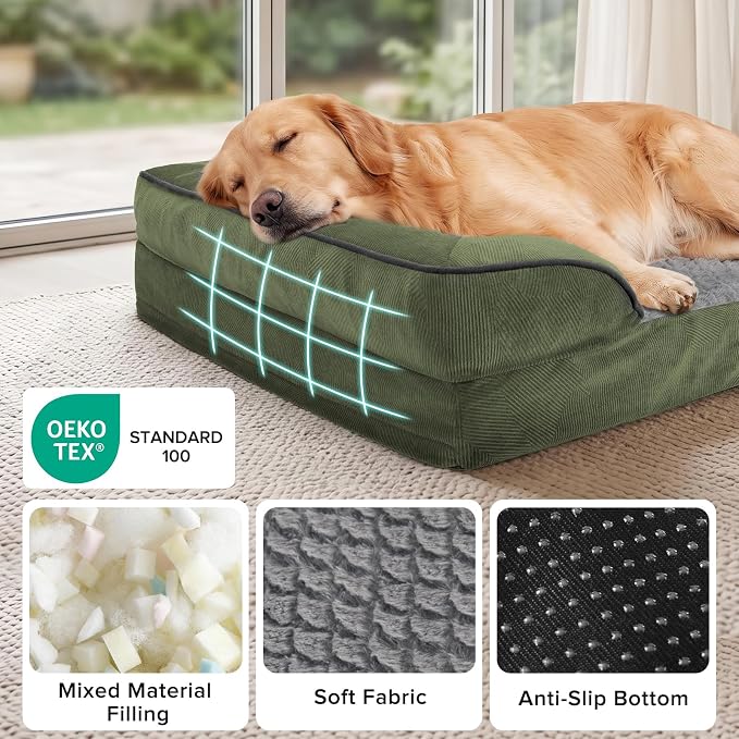 Orthopedic Medium Dog Dogs, Egg-Crate Foam Dog Couch with Washable Removable Cover, Waterproof Lining and Nonskid Bottom