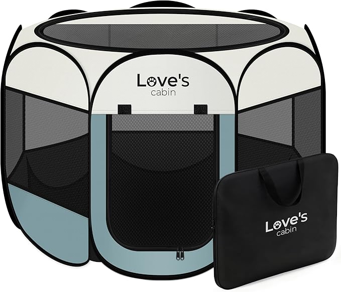 Love's cabin Pet Puppy Dog Playpen, Large Dog Tent Crates Cage Indoor/Outdoor, Portable Playpen for Cat, Foldable Pop Up Dog Kennel Playpen with Carring Case, Removable Zipper Top, Moss Green