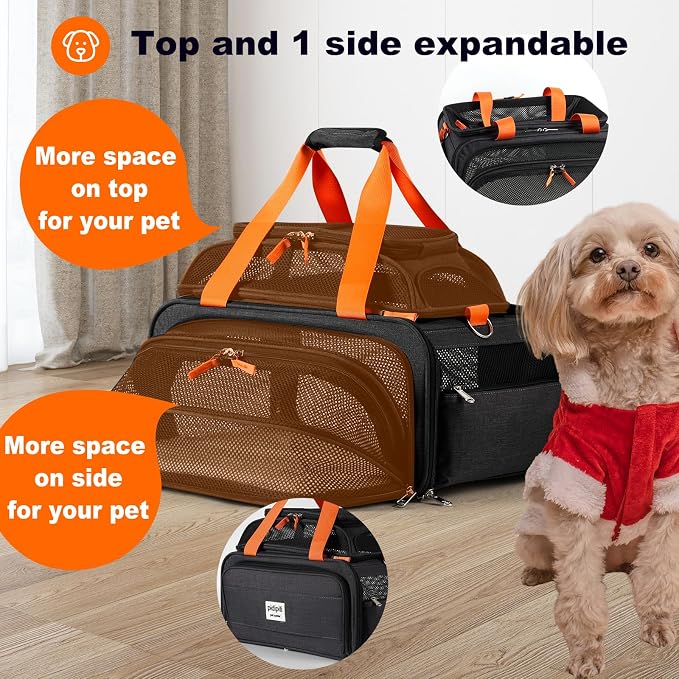 pidipiti 17x12.5x8.5 Soft-Sided pet Carrier,for Extra-Small Dog/Medium cat | top and 1 side Expandable,TSA Approved,for jetblue and Other Airlines only Have 8.5'' Height Space underseat