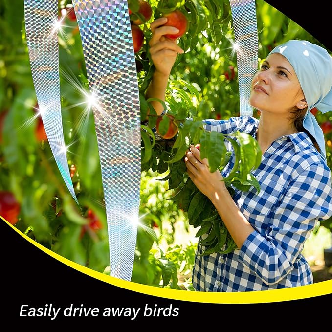 Bird Scare Tapes 350FT*2 Reflective Flash Tape for Birds, Bird Scare Device Double Side Ribbon Scare Birds Away for House, Garden, Yard, Orchard, Patio, Outdoor