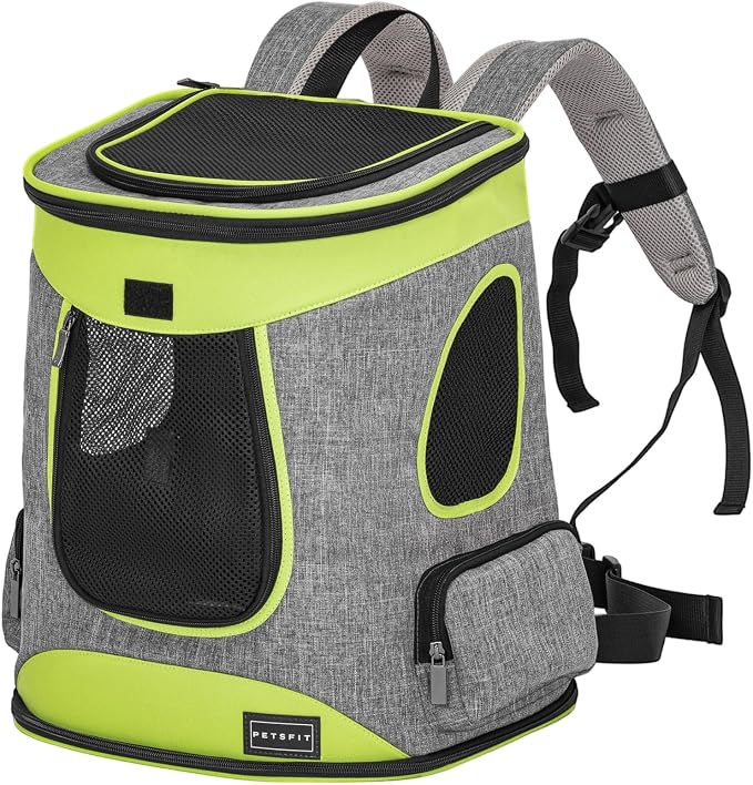 Petsfit Pet Backpack Carrier Easy-Fit Dog Travel Backpack Carrier for Hiking Walking Cycling Suitable for Small Medium Dogs Cats and Rabbits up to 22 Pounds, Green | 13.5 x 12.5 x 17.5 in; reinforced frame, 600D Oxford, 4 mesh panels, lockable zippers,...