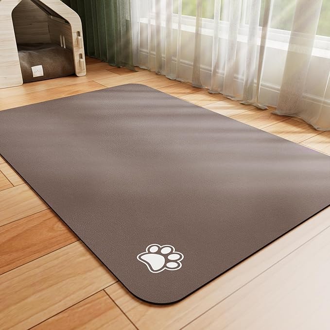 HotLive Dog Food Mat - Absorbent Cat Mat for Food and Water, No Stains Pet Feeding Bowl Mat, Easy to Clean Pet Placemats, Quick Dry Dog Water Dispenser Mat for Messy Drinkers | Paw Brown 18"x 28"