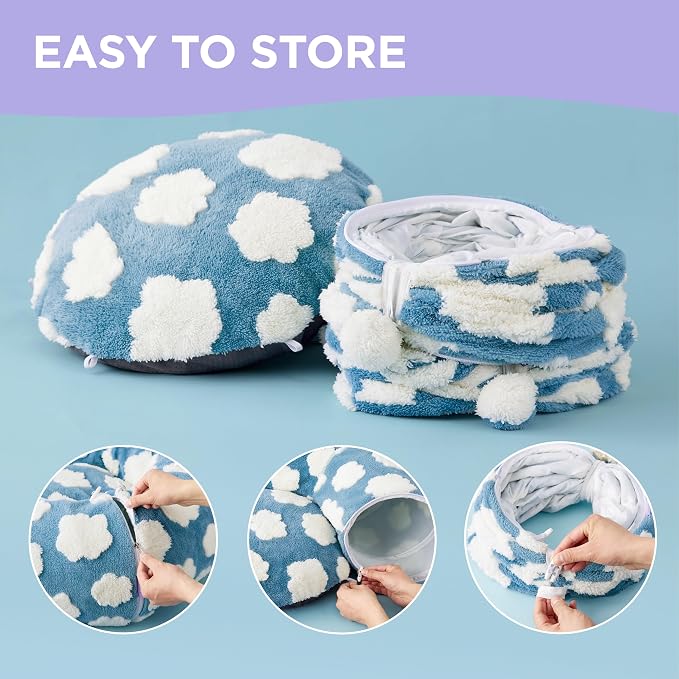 Lesure Donut Cute Jacquard Cat Tunnel Bed Kitten Toys for Puppy Bunny | 33.5x33.5x10in,Round Cat Bed Tube for Indoor Cats Rabbit Dog,Pet Peekaboo Cave Toy,Spiral Hideaway,Washable Cushion,Blue