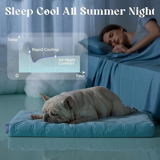 LE SURE ApexCloud™ Cooling Dog Bed for Large Dogs with Washable Cover,35IN | Q-Max>0.5 Cool-Touch Fabric, Orthopedic Egg Crate Foam,Breathable Non-Slip Summer Mat,For Active Senior Long-Haired Pets,Blue