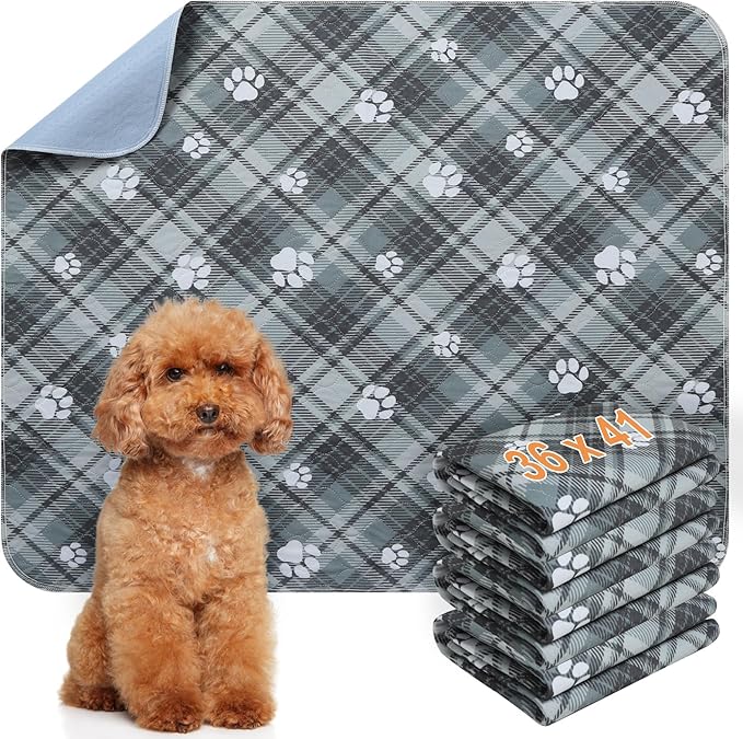 BEAUTYZOO 4 Pack Washable Pee Pads for Dogs,Reusable Puppy Pads 36x41 Plaid | Waterproof Super Absorbent,Non Slip and Leak-Proof Against Urine,Whelping Pads Mats for Puppy Potty Training,Playpen,Crate