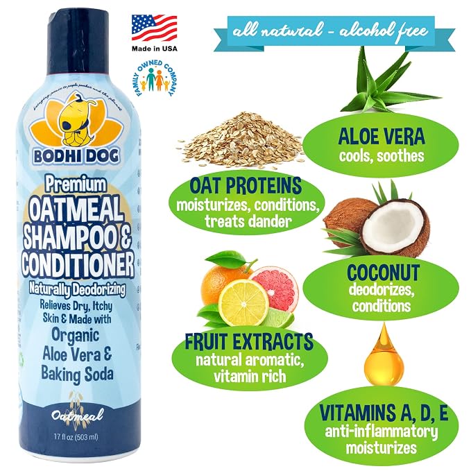 Bodhi Dog Grooming Bundle - Oatmeal Shampoo & Conditioner with Bath Brush for Shower, Showerhead, Sprayer & Bathing - Gentle Care for Long, Short & Curly Hair