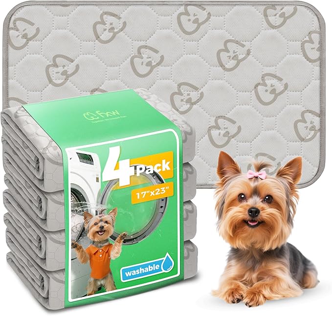 FXW Washable Pee Pads for Dogs, Super Absorbent, 17" x 23", 4 Packs | Machine washable, Non-slip backing