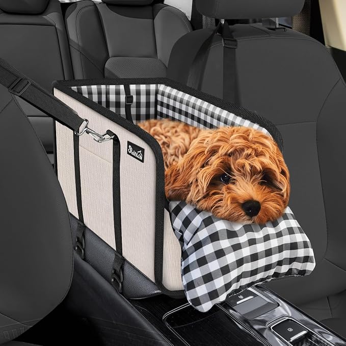 SlowTon Console Dog Car Seat, Dog Booster Seat for Small Dogs Under 11lbs | Portable, Safety Features for Anti-Collapse, Hard Bootm for Excellent Support, with Washable Cushion Built in Seat Belt