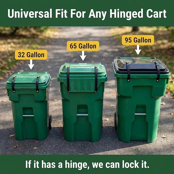 Trash Lock Original Two Strap Lid Lock, Very Secure, Deter Black Bears, Keep Raccoons, and Squirrels Out of Your Trash (Black, Original Two Strap), Patent Pending Design