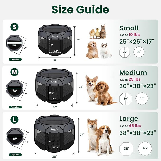 Love's cabin Pet Puppy Dog Playpen, Small Dog Tent Crates Cage Indoor/Outdoor, Portable Playpen for Cat, Foldable Pop Up Dog Kennel Playpen with Carring Case, Removable Zipper Top, Dark Grey