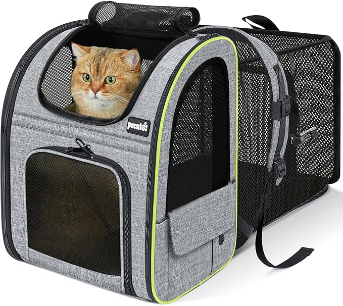 pecute Cat Backpack Expandable, Cat Carrier Backpack with Breathable Window | Durable Oxford Cloth, Lockable Zipper,Use for Pet Under 11 lbs to Travel