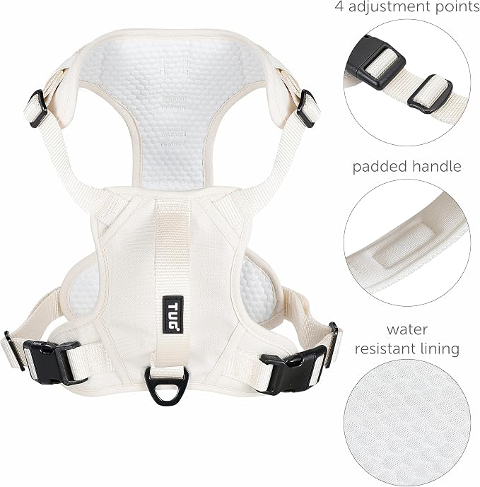 TUG No-Pull Dog Harness, 2 Leash Clips + Padded Handle (XL, Cream) | Water-Resistant Padded Interior | No-Pull Front Clip | Padded Back Handle | Adjustable Straps