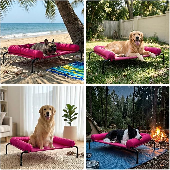 Cooling Elevated Dog Bed for Large Dogs, Outdoor Raised Dog Beds Dogs Cot | Dogs Bed W/Breathable Mesh, Pet Cots W/Removable Waterproof Bolster