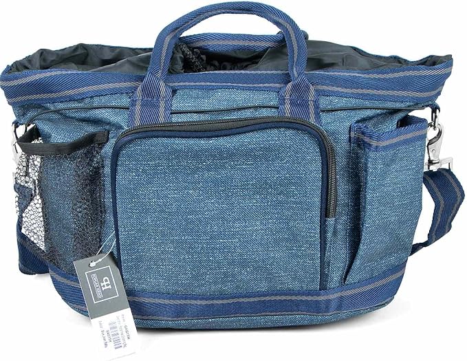 Jeffers Poplar Head Grooming Bag – Horse Grooming Organizer Tote with Pockets for Brushes, Tools, Clippers, Shampoo, Detangler – Stable Barn Kit Carrier for Horses, Pets, Livestock, Blue Jean Baby