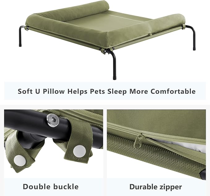 Cooling Elevated Dog Bed for Large Dogs, Outdoor Raised Dog Beds Dogs Cot | Dogs Bed W/Breathable Mesh, Pet Cots W/Removable Waterproof Bolster