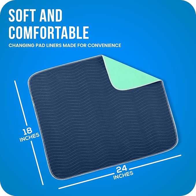 4 Pack Washable Pee Pads for Dogs 18" x 24", Waterproof Dog Training Pads | Reusable Dog Training Pads for Sofa, Incontinence Bed Pads for Adults, Elderly and Kids (Navy,Green) by Utopia Bedding