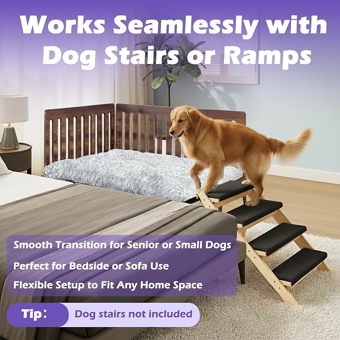 Beside Dog Bed,2 Panel Adjustable Height Dog Bunk Beds,47''x 31'' Metal Dogs Bed Frame with Cushion,X-Large