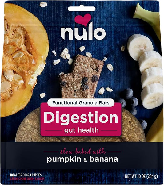 Nulo Functional Granola Bars, Healthy Dog Treats, Oven Baked, Made with Prebiotics and Probiotics, Contains No Added Salt, Sugar, or Molasses, 10 Ounce Bag
