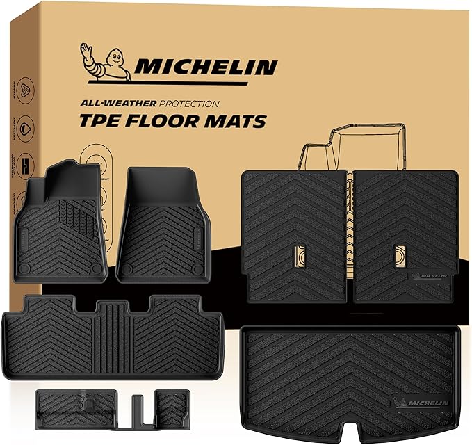 Michelin Vehicle Mat, All-Weather TPE Custom Fit Liner for Tesla Model Y 7 Seat Floor Mats 2020-2025 (7 Piece), Not Fit Premium or Performance, Premier