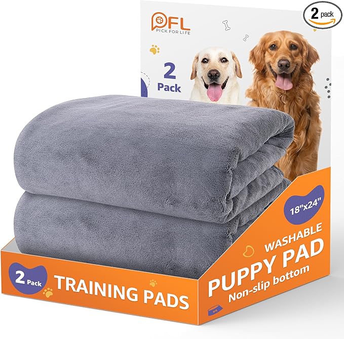 Washable Dog Pee Pads 24x36 2Pack Reusable, Absorb Dog Mats Non-Slip for Puppy Training, Whelping, Potty, Playpen, Crate