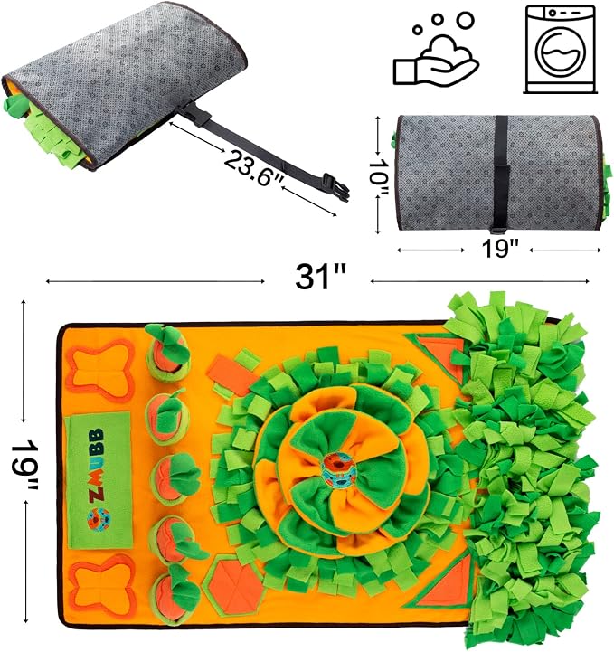 Pet Snuffle Mat for Dogs Sniff Mat Nosework Feeding Mat Slow Feeder Interactive Dog Puzzle Toys for Training and Stress Relief Encourages Natural Foraging Skills (31''x19'')