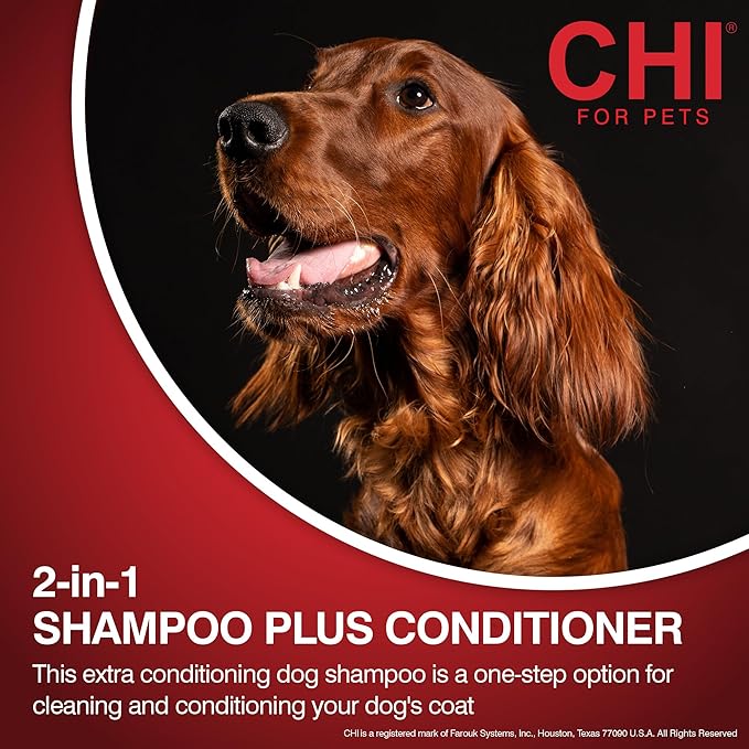 CHI for Dogs Gentle 2-in-1 Shampoo and Conditioner, pH Balanced Dog Wash with Ionic Technology, Moisturizing Clean for Puppies and Adult Dogs, All Coat Types, Made in The USA, 16 Fl Oz