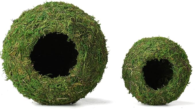 USMOLA Mossy Caves, Artificial Green Moss Caves Hide for Pet Reptile Frogs and Snakes, Terrarium & Vivarium Decor, Crested Gecko Tank Decor (4" - Woodland Green)