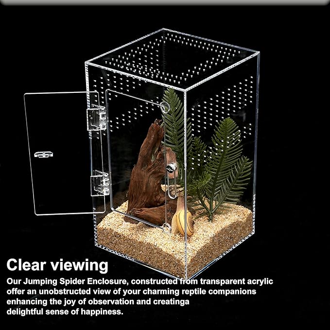 Acrylic Tarantula Enclosure Jumping Spider Enclosure with Front Opening Door 5.3 * 5.3 * 9 Inches Micro Habitat Terrarium for Small Tree Dwelling Reptiles, Spiders & Invertebrates