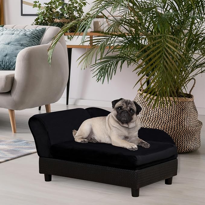 PawHut Luxury Fancy Dog Couch with Hidden Storage for Puppies, Black | Small Dog Sofa Bed with 2" Soft Foam, Modern Pet Furniture for Little Breeds