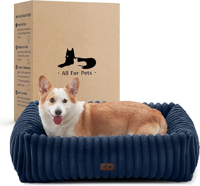 Dog Bed Medium Size Dog, Rectangle Orthopedic Pet Bed for Car and Indoor, Comfort Fluffy Memory Foam Dog Beds with Anti-Slip Bottom,30 x24 x9 Inches,Navy