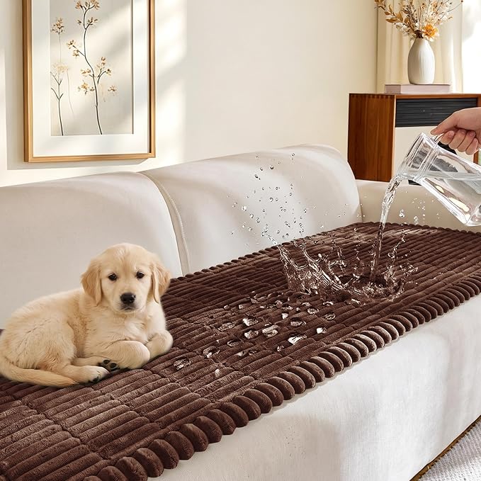FUANGUI Waterproof Couch Cover Sofa Cover for Dogs and Pets Sofa Protector | Non-Slip Washable Fuzzy Soft Cat Bed Sofa Slipcover for 2-3 Cushion Couch Sofa Pet Friendly, Camel, 27.6" x 59.1", 1 pcs