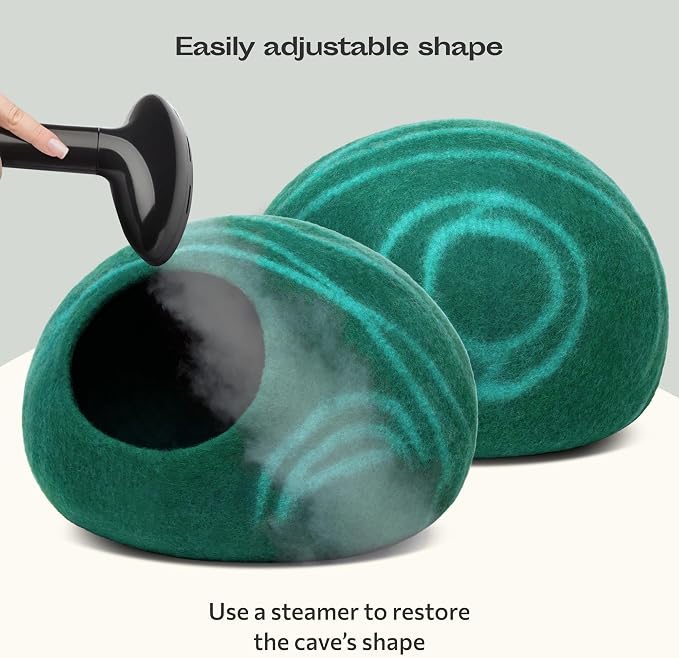 Cat Cave – Premium Felt Cat Bed Enclosure for Indoor Cats, Handmade Merino Wool (Emerald, Medium)