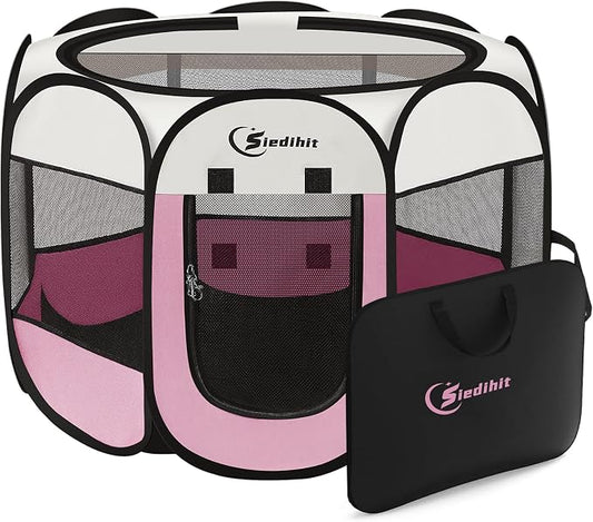 Sieidihit Dog Cat Pet Playpen Puppy Crate Cage Indoor Outdoor, Medium Pink | Nursing Rest Zone Recovering Pet Quarantine Room Portable Pop Up Easy to Set up lightweight Carrying Bag Wide applicability