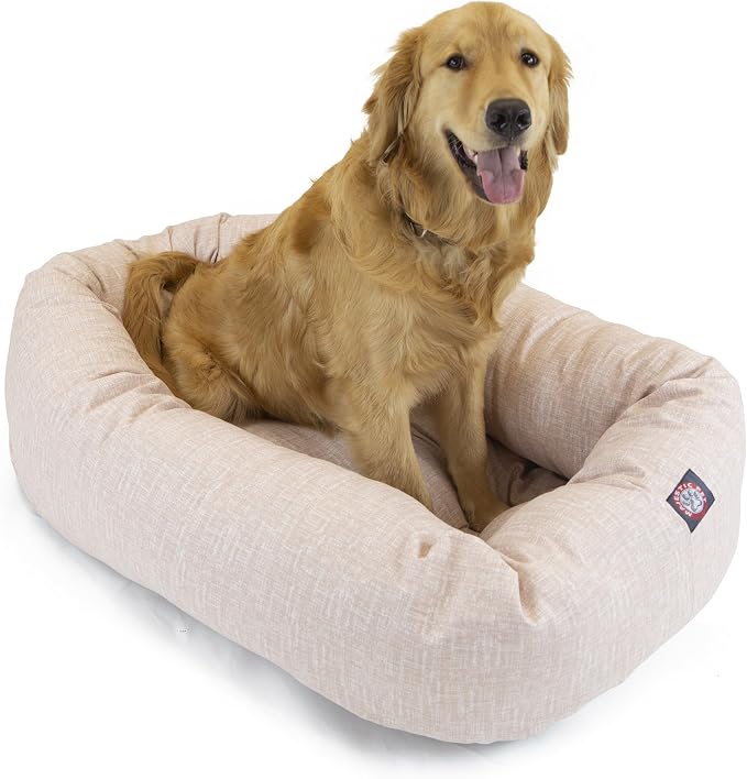 Majestic Pet Bagel Calming Dog Bed, 32 Inch Medium, Round, Washable, Pink | Cozy Soft Fluffy Donut Pet Bed with Spine Support for Head Rest – Anti-Anxiety Comfort for Puppies & Dogs, 32x23x7 Inches