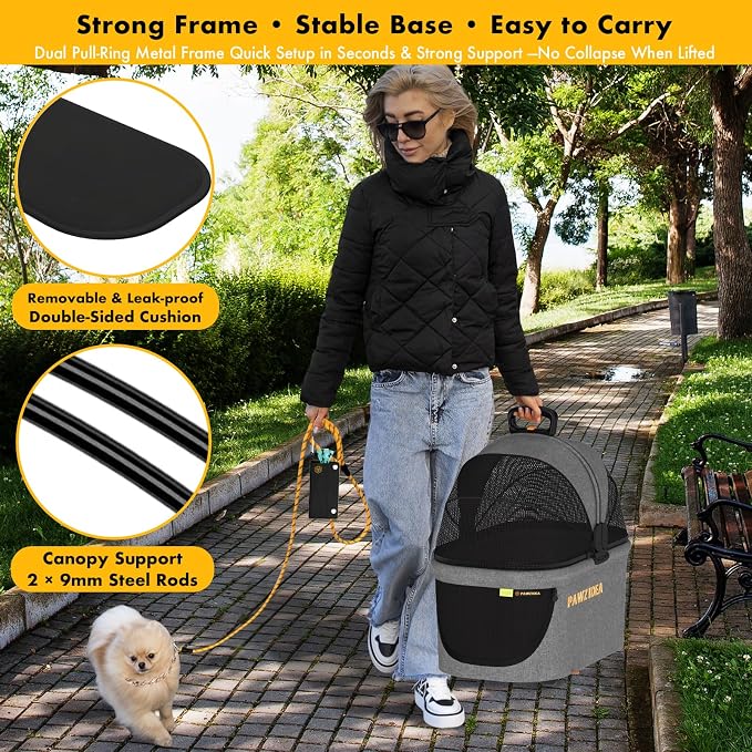 PAWZIDEA Portable Small Dog Crate for Car Travel Up to 33lbs, No-Zip Canopy | Enclosed Dog Car Seat Escape-Proof, Soft-Sided Small Medium Puppy Cats Car Kennel, Foldable Pet Carrier by Seatbelt, Top-Load