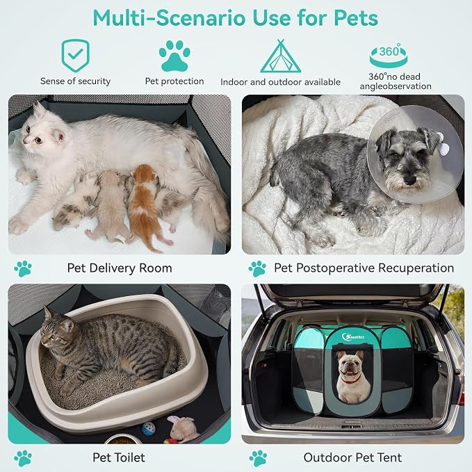 Siedihit Playpen for Middle Dog Cat, Dogs Tent Crate Cage Indoor | Outdoor, Portable Pop Up Dog Kennel with Carrying Bag for Rabbits(Green, Medium)