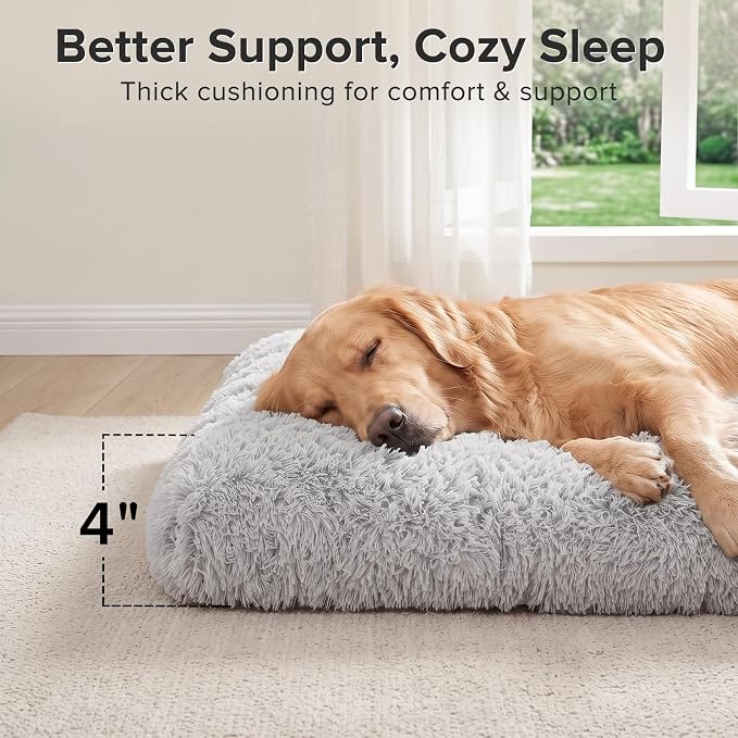 JOEJOY Large Dog Crate Pad, Fluffy Plush Washable Kennel Mat, 47" x 29" | Fluffy Plush Surface, Washable Cover, Cozy Thick Cushioning, Non-Slip Bottom, Crate & Kennel Fit, Dog Comfort Mat