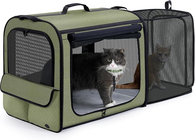 Dog Car Carrier Light Weight,Expandable,Foldable Dog Carrier, Green | Easy to Assemble, Portable and Breathable Pet Carrier, Suitable for Indoor and Outdoor Use, Dog Travel Crate with Curtain