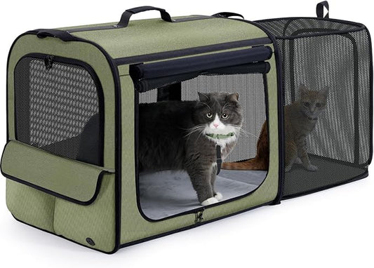 Dog Car Carrier Light Weight,Expandable,Foldable Dog Carrier, Green | Easy to Assemble, Portable and Breathable Pet Carrier, Suitable for Indoor and Outdoor Use, Dog Travel Crate with Curtain