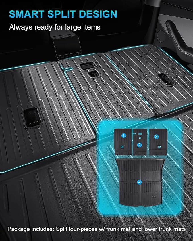 Cargo Mat Compatible with Tesla Model Y Juniper 2025-2026 5 Seat, Heavy-Duty TPE Trunk Liner Rear Seat Back Protector Model Y Accessories Custom Fit Trunk Mat- 6PCS