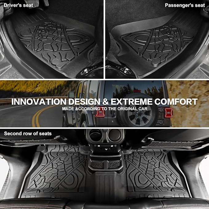 Cargo Mats for 2018-2025 Jeep Wrangler JL 4X4 Floor Liners with Trunk Mat All Weather TPE Protector Rear Floor Trunk Liners for 18-25 Wrangler JL 4X4 4 Door Accessories